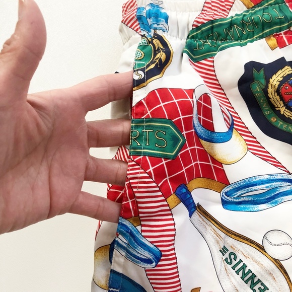 VTG 80s 90s Tail All Over Print Shorts Tennis Theme Racquet Ball Sneaker Net - Picture 3 of 8